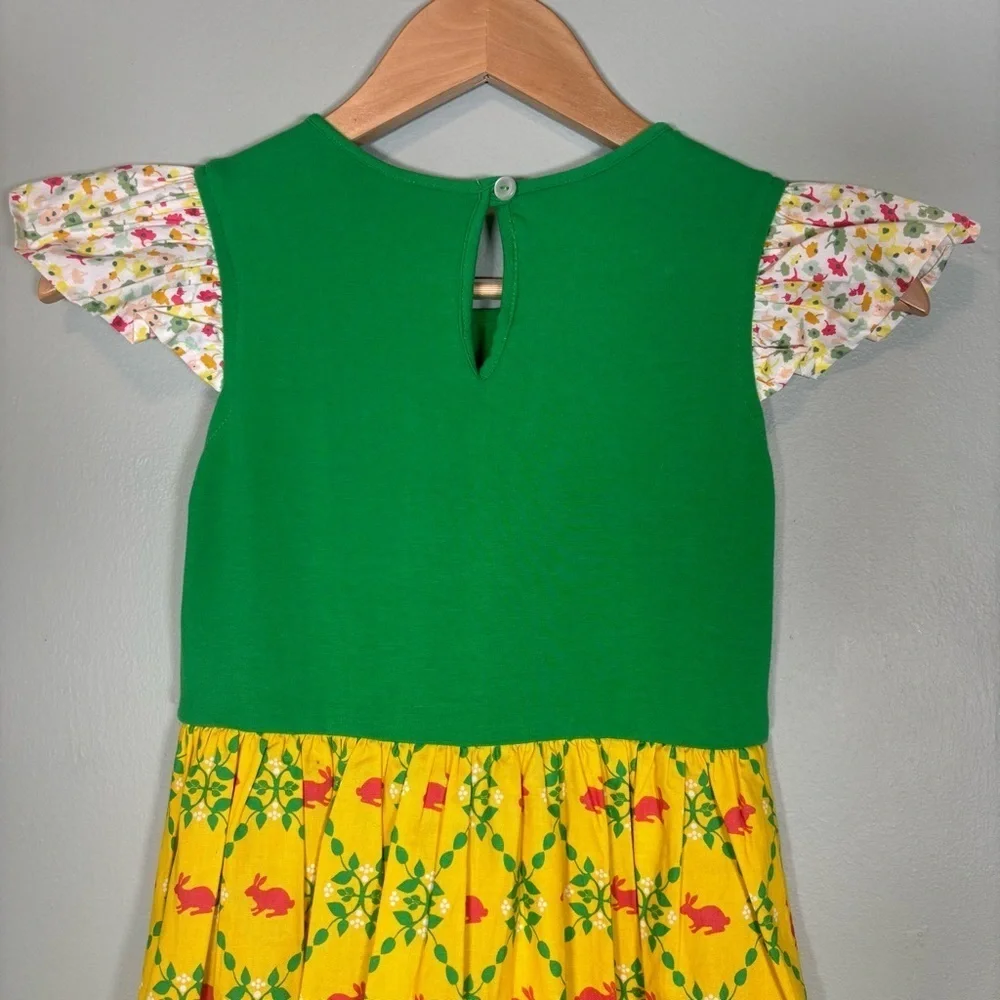 Livy James Flutter Sleeve Sun Dress-Green and Yellow-Girls Size 10